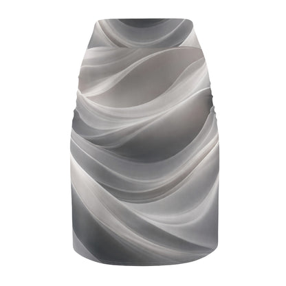 Abstract Gray Wave Pattern Pencil Skirt | Monochrome Swirl Design