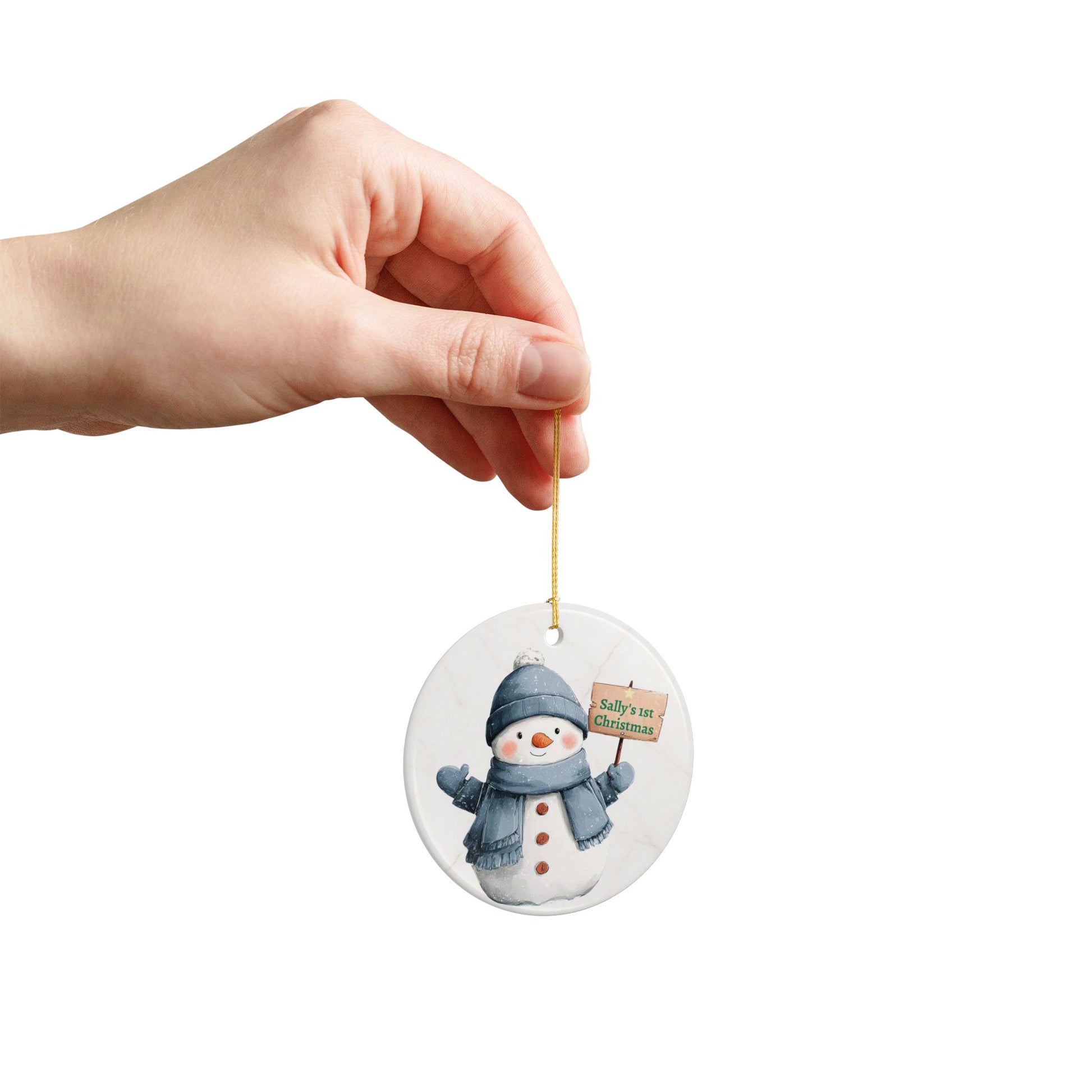 Personalized Snowman Ornament ceramic ornament | First Christmas sign, winter holiday decor - TRV