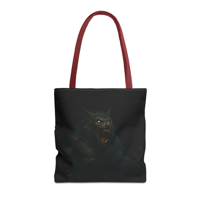 Werewolf tote bag featuring dark Halloween art, made by Printify, perfect for horror fans and spooky season accessories.