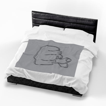 Velveteen plush blanket with heart gesture print, cozy all-over design by Printify, ideal for home decor and gift-giving.