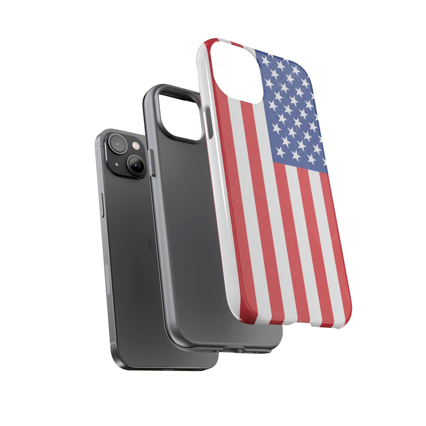 Durable American flag phone case for iPhone with patriotic design, made by Printify, providing protection and a bold national style.