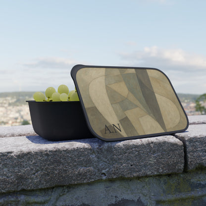 Abstract geometric pattern PLA bento box with band and utensils, eco-friendly lunchbox accessory by Printify.
