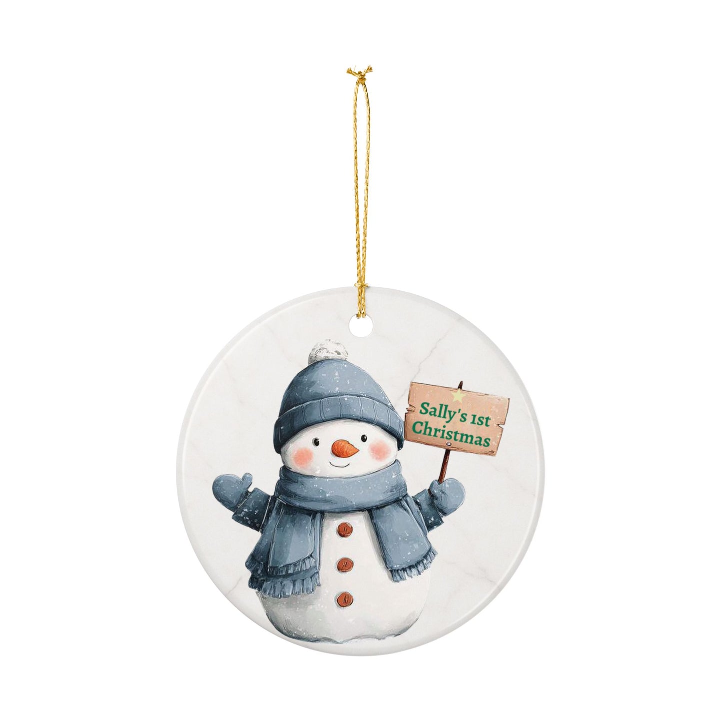 Personalized Snowman Ornament ceramic ornament | First Christmas sign, winter holiday decor - TRV