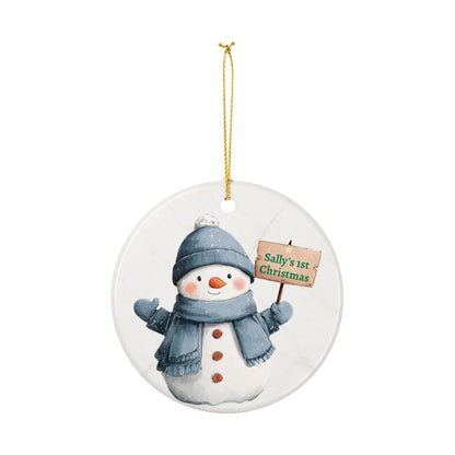 Personalized Snowman Ornament ceramic ornament | First Christmas sign, winter holiday decor - TRV