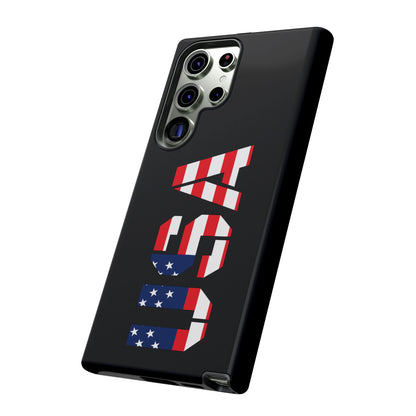 USA patriotic phone case with American flag design, tough protective cover for smartphones by Printify.