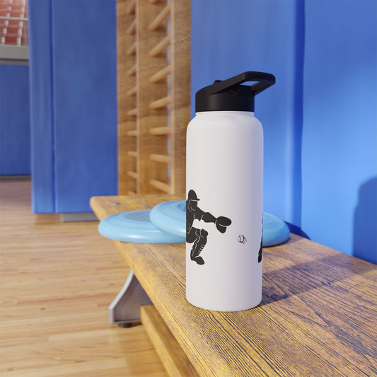 Stainless steel baseball catcher water bottle with catcher graphic design, ideal for sports enthusiasts and on-the-go hydration.