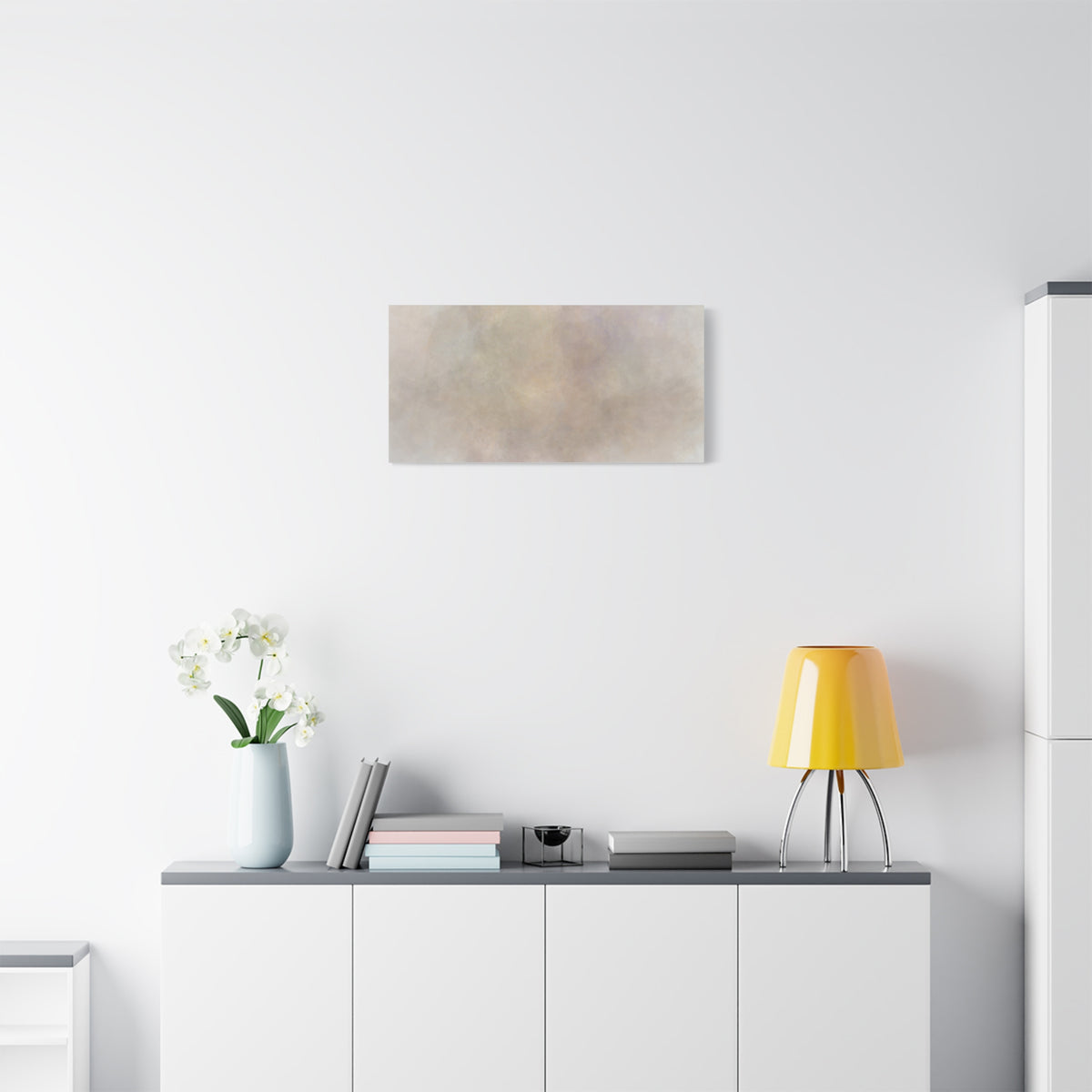 Soft neutral abstract fog canvas print by Printify featuring a calming, artistic design on a high-quality canvas surface.
