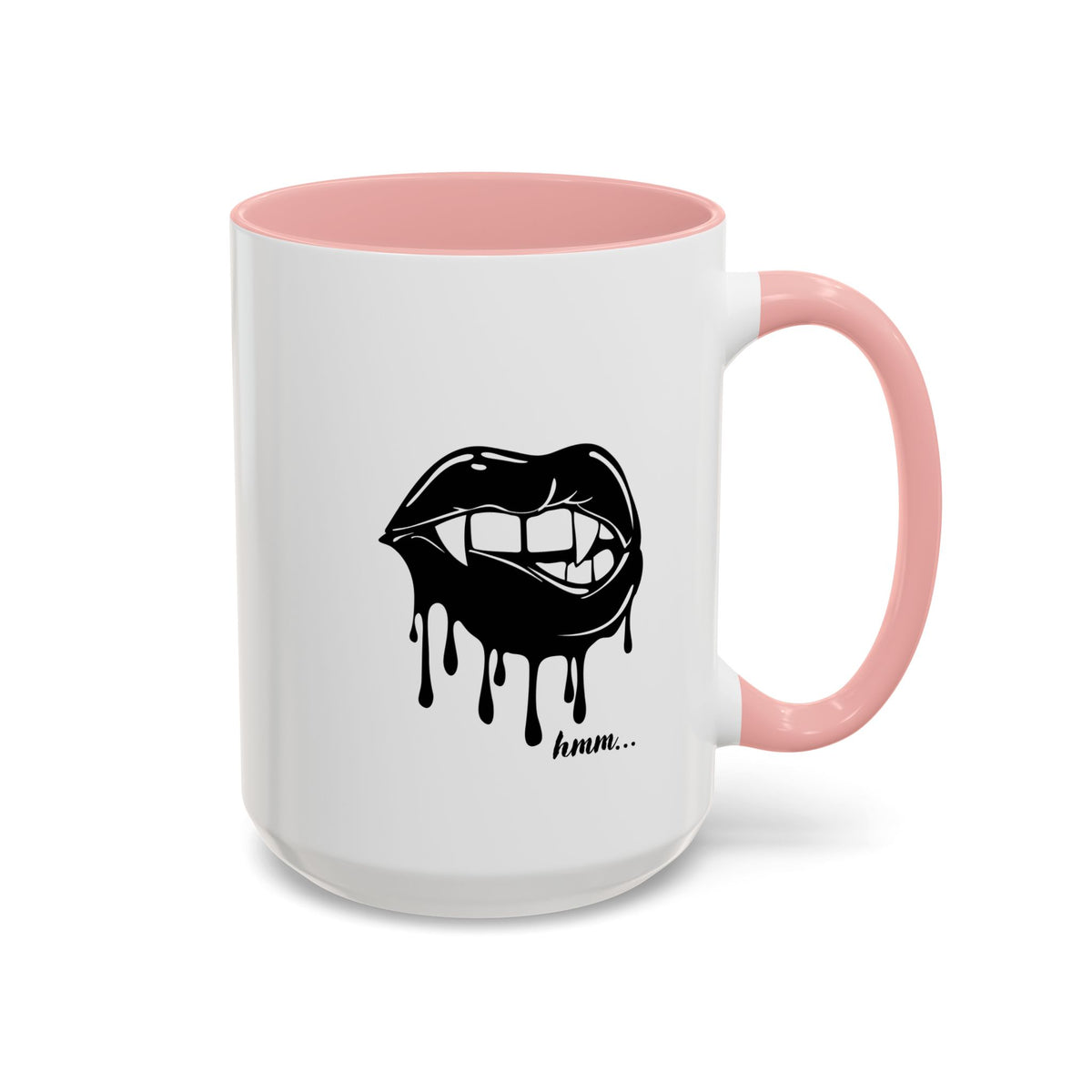 Black accent Dripping Bite coffee mug by Printify, 11oz or 15oz size, featuring a unique dripping bite design on the ceramic mug.