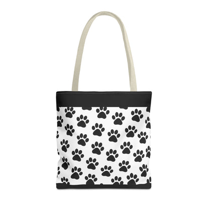 Eco-friendly paw print tote bag by Printify, featuring a stylish design perfect for dog and cat lovers.