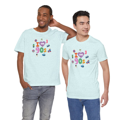 I  Love the 90's Short Sleeve Tee - Retro Graphic Tee, Vintage Style Shirt, Perfect for Casual Outings, 90s Nostalgia Apparel