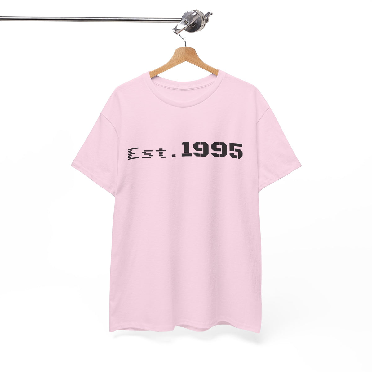 Vintage minimalist white T-shirt with "Est. 1995" print, birthday shirt design, by Printify, casual and stylish for everyday wear.