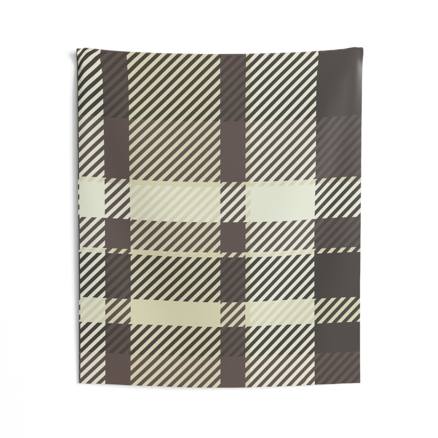 Plaid Beige & Brown Indoor Wall Tapestry — Cozy Buffalo Check Decor