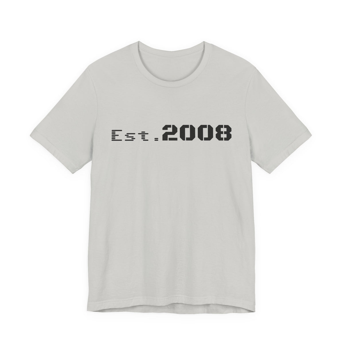 Black graphic T-shirt with "Established 2008" text and minimal design from Printify, casual apparel for everyday wear.