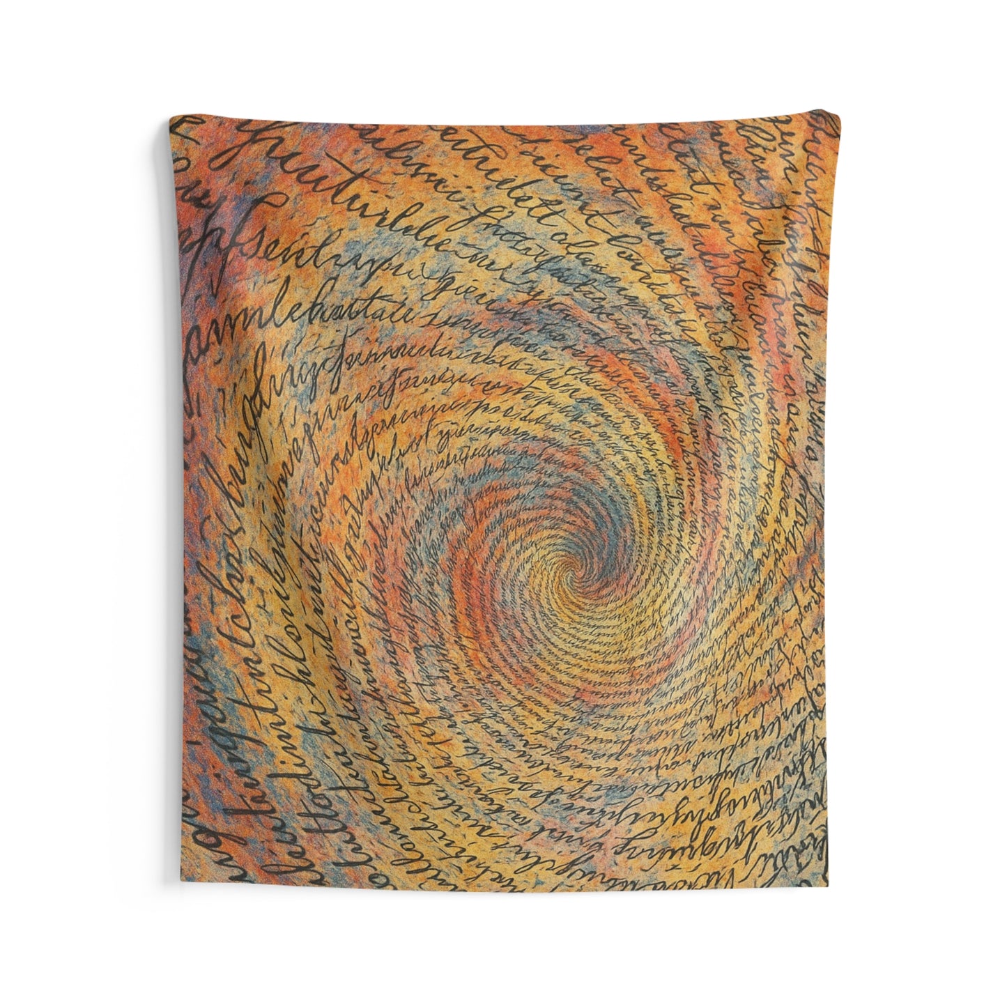 Tapestry — Spiral Script Art Wall Hanging (Handwritten Swirl, Warm Earth Tones)