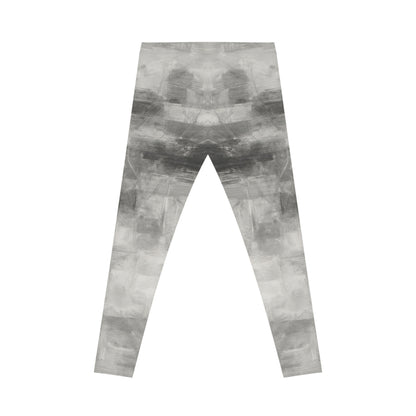 Gray watercolor tie-dye women's yoga leggings with all-over print, casual and comfortable for active or relaxed wear.