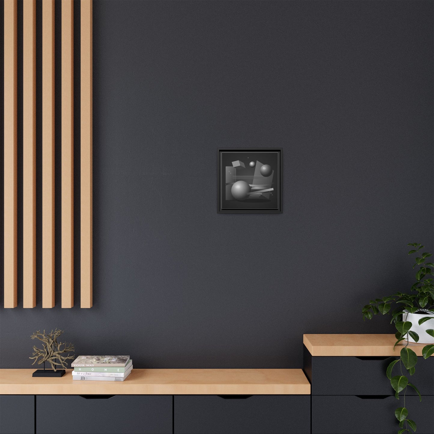 Monochrome Geometric Spheres Canvas Framed Wall Art | Matte Print