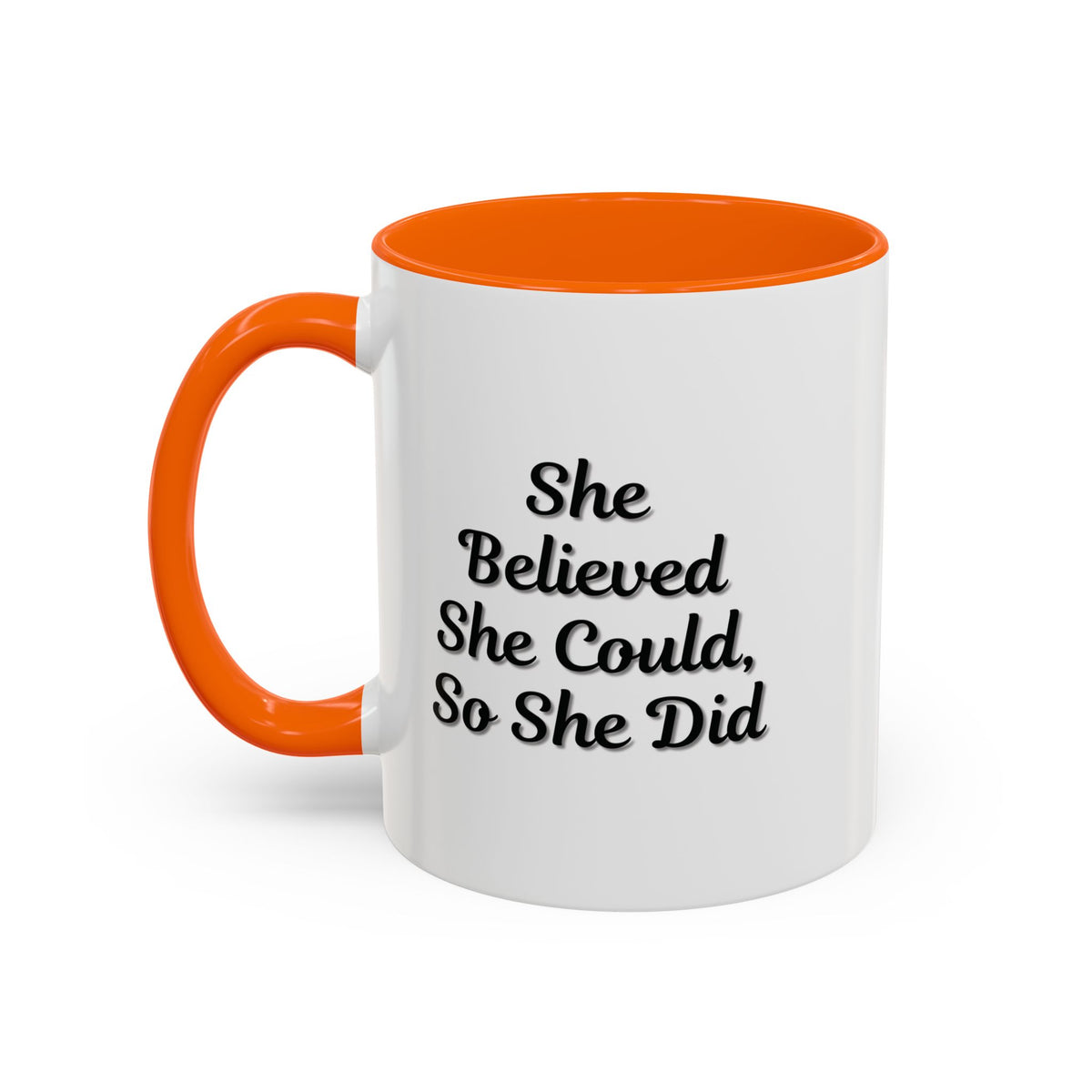 Motivational coffee mug with "She Believed She Could, So She Did" quote, ceramic mug for daily inspiration.