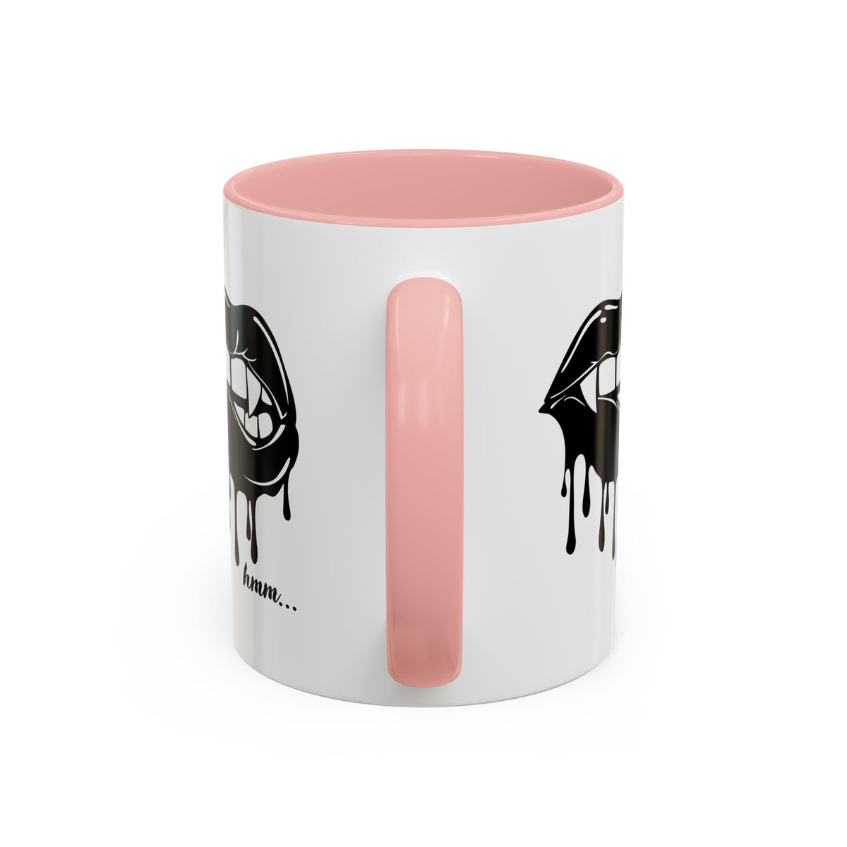 Black Dripping Lips Accent Coffee Mug with Bite Graphic, 11oz or 15oz, featuring bold lip design on ceramic mug.