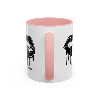 Black Dripping Lips Accent Coffee Mug with Bite Graphic, 11oz or 15oz, featuring bold lip design on ceramic mug.
