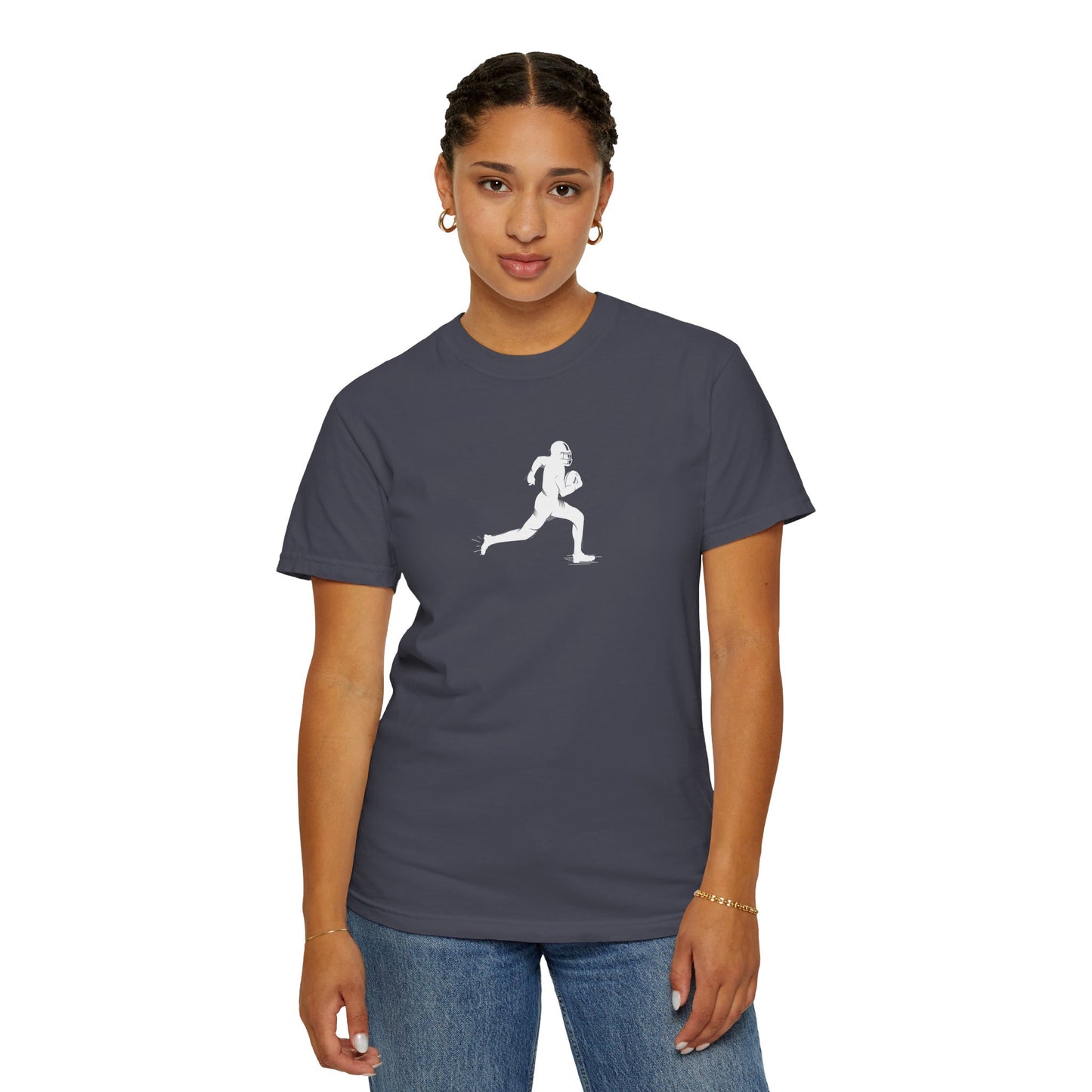 Sporty Unisex Garment-Dyed T-Shirt with Football Player Graphic, Activewear, Casual Wear, Gift for Runners, Fitness Apparel, Everyday Style
