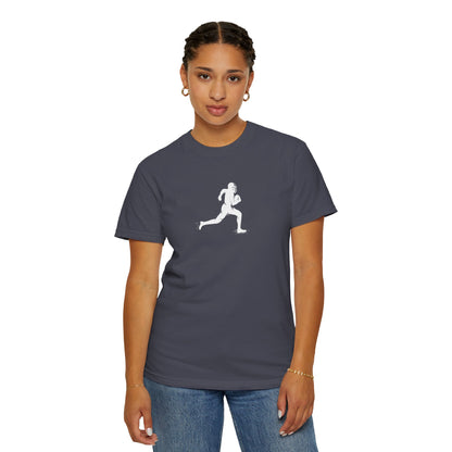 Sporty Unisex Garment-Dyed T-Shirt with Football Player Graphic, Activewear, Casual Wear, Gift for Runners, Fitness Apparel, Everyday Style