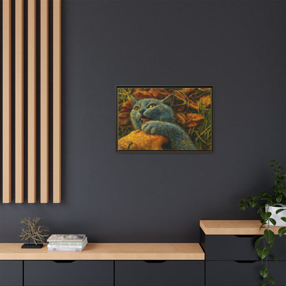 Blue cat canvas print featuring whimsical wall art, perfect for cat lovers, created by Printify.