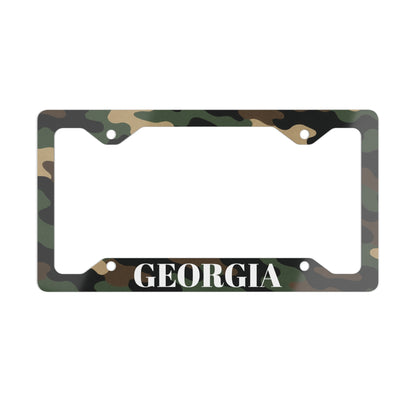Georgia Camo Metal License Plate Frame — Military Green Camouflage Car Tag Border