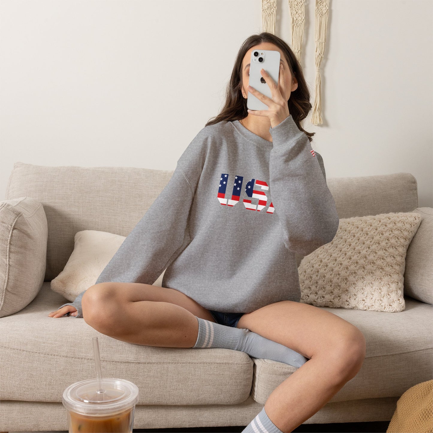 USA Flag Unisex Crewneck Sweatshirt, Cozy Apparel, Casual Wear, Independence Day Gift, Americana Style