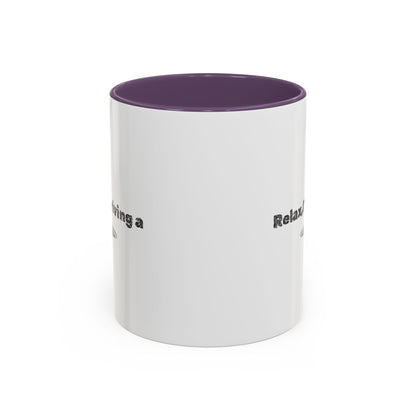 Ceramic coffee mug with "Relax, I’m Driving" UFO accent design, available in 11 or 15 oz size, by Printify.