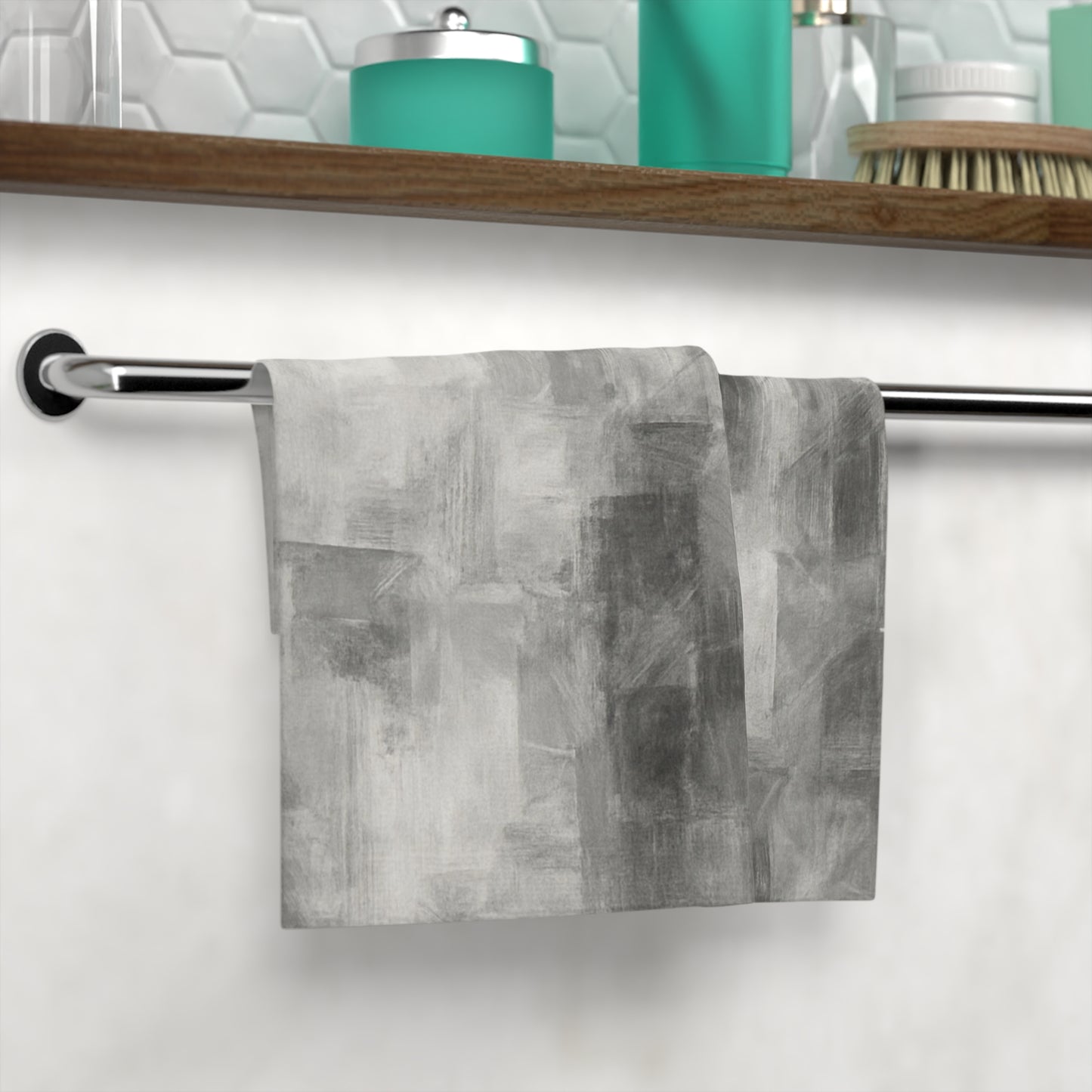 Gray abstract brushstroke face towel by Printify, featuring artistic design and soft fabric, perfect for skincare and bathroom use.