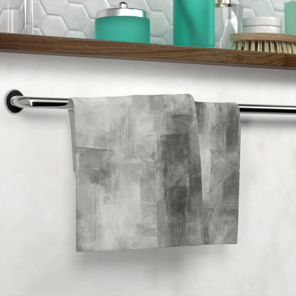 Gray abstract brushstroke face towel by Printify, featuring artistic design and soft fabric, perfect for skincare and bathroom use.