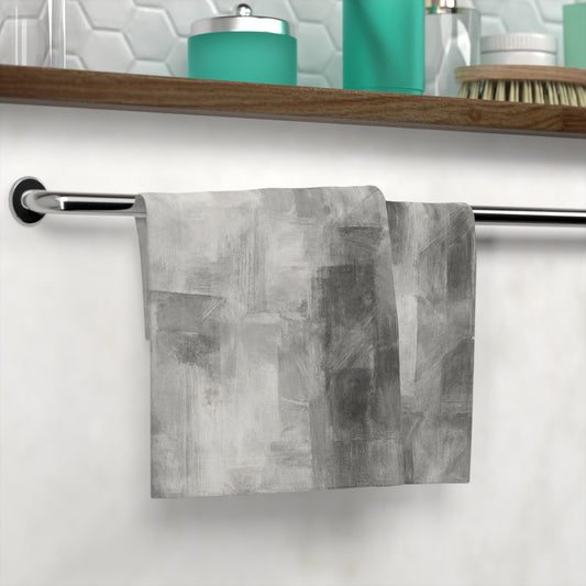 Gray abstract brushstroke face towel by Printify, featuring artistic design and soft fabric, perfect for skincare and bathroom use.