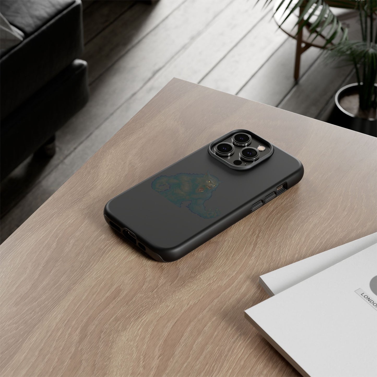Werewolf phone case with dark monster graphic, tough protective design for smartphones, by Printify.