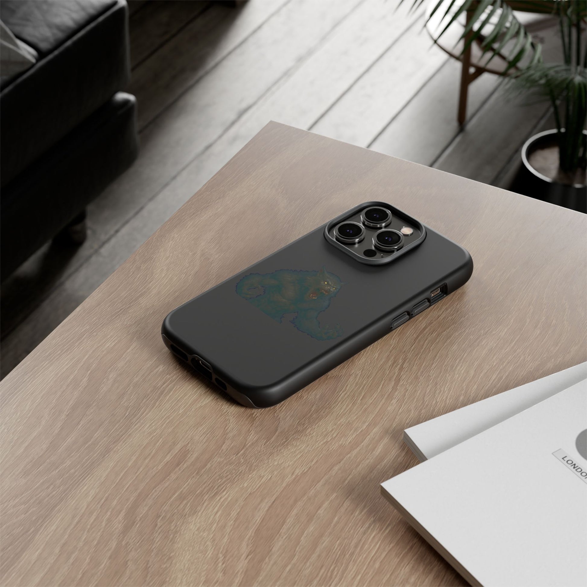 Werewolf phone case with dark monster graphic, tough protective design for smartphones, by Printify.