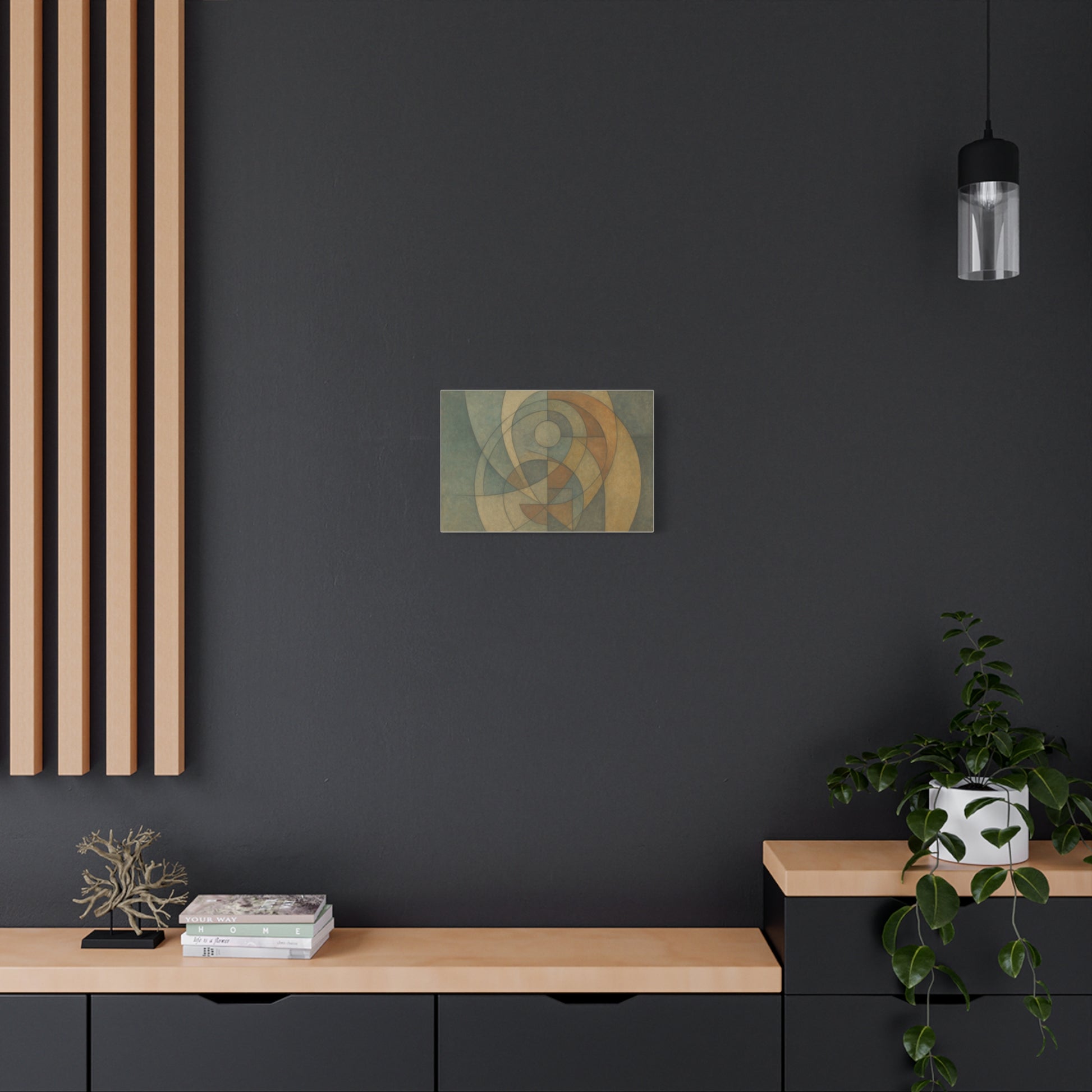 Abstract geometric circles on a matte canvas, modern wall art by Printify featuring vibrant shapes and bold design.