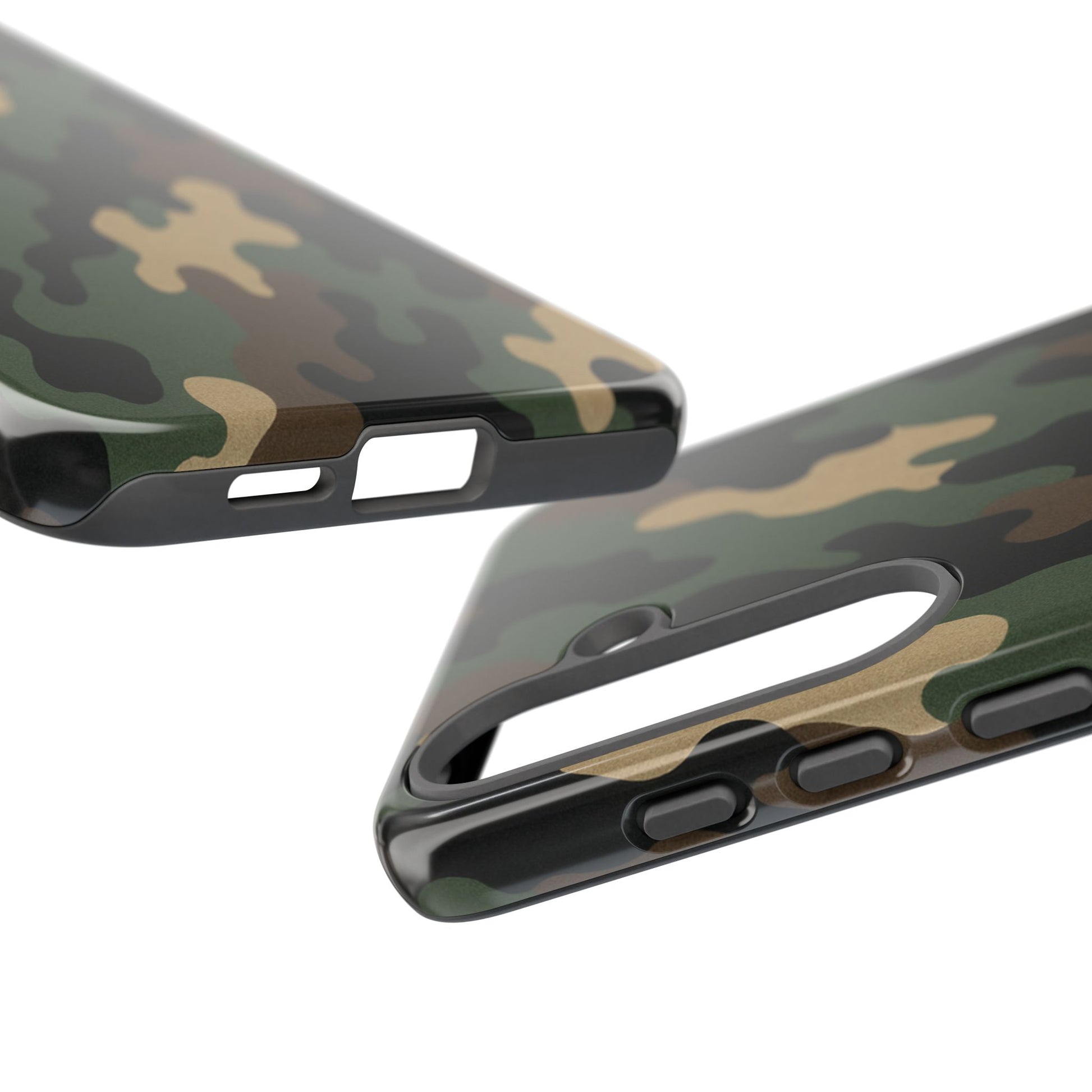 Camouflage tough phone case by Printify featuring rugged camo design for durable protection on a smartphone.
