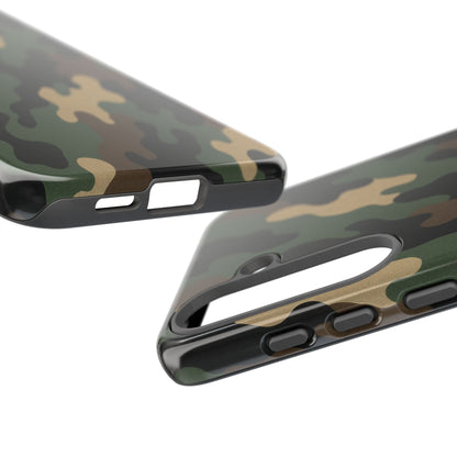 Camouflage tough phone case by Printify featuring rugged camo design for durable protection on a smartphone.