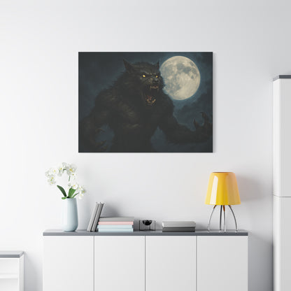 Werewolf Moon matte canvas print featuring a spooky full moon, ideal for wall art and home decor.