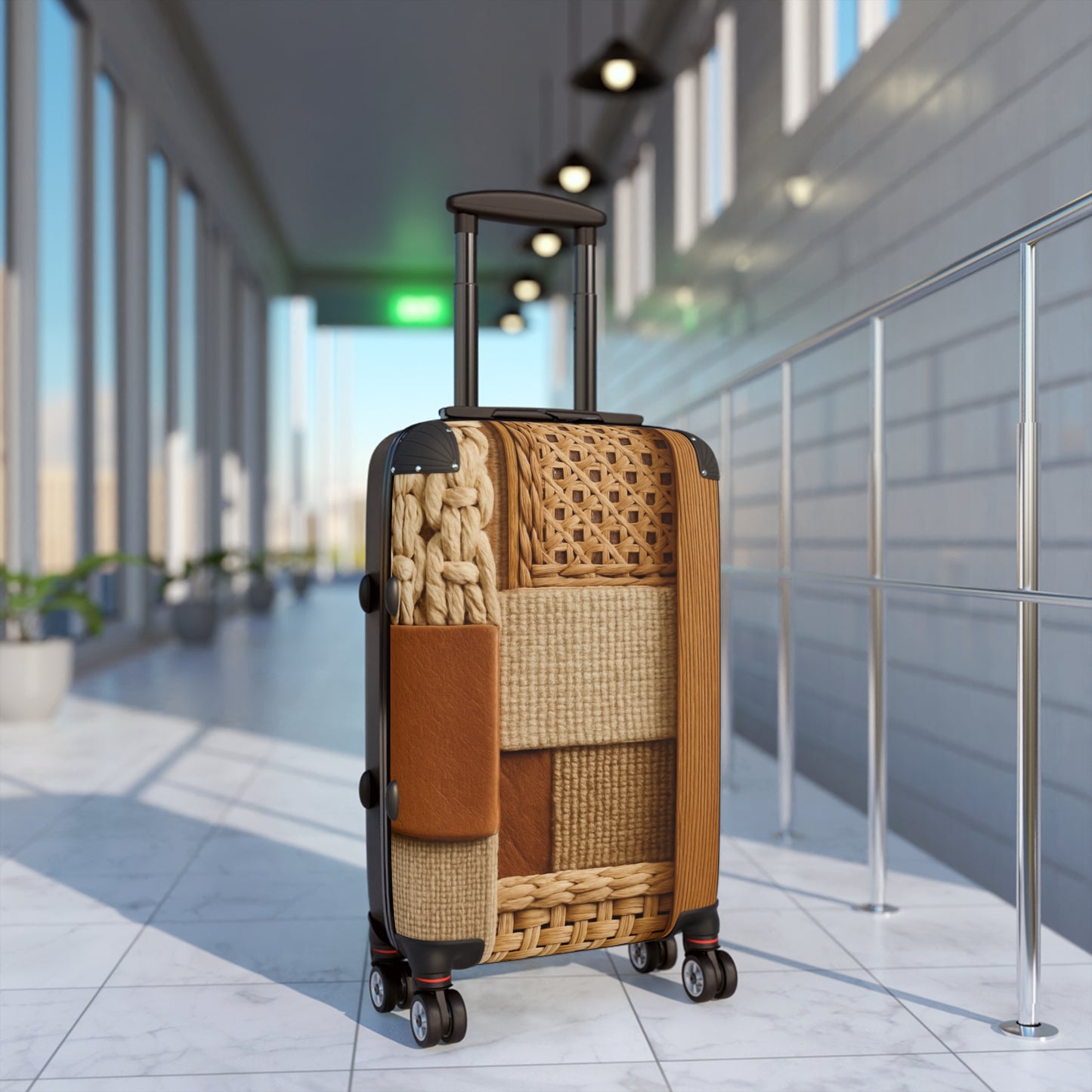 Woven Patchwork Carry-On Suitcase — Cozy Rattan & Knit Travel Luggage
