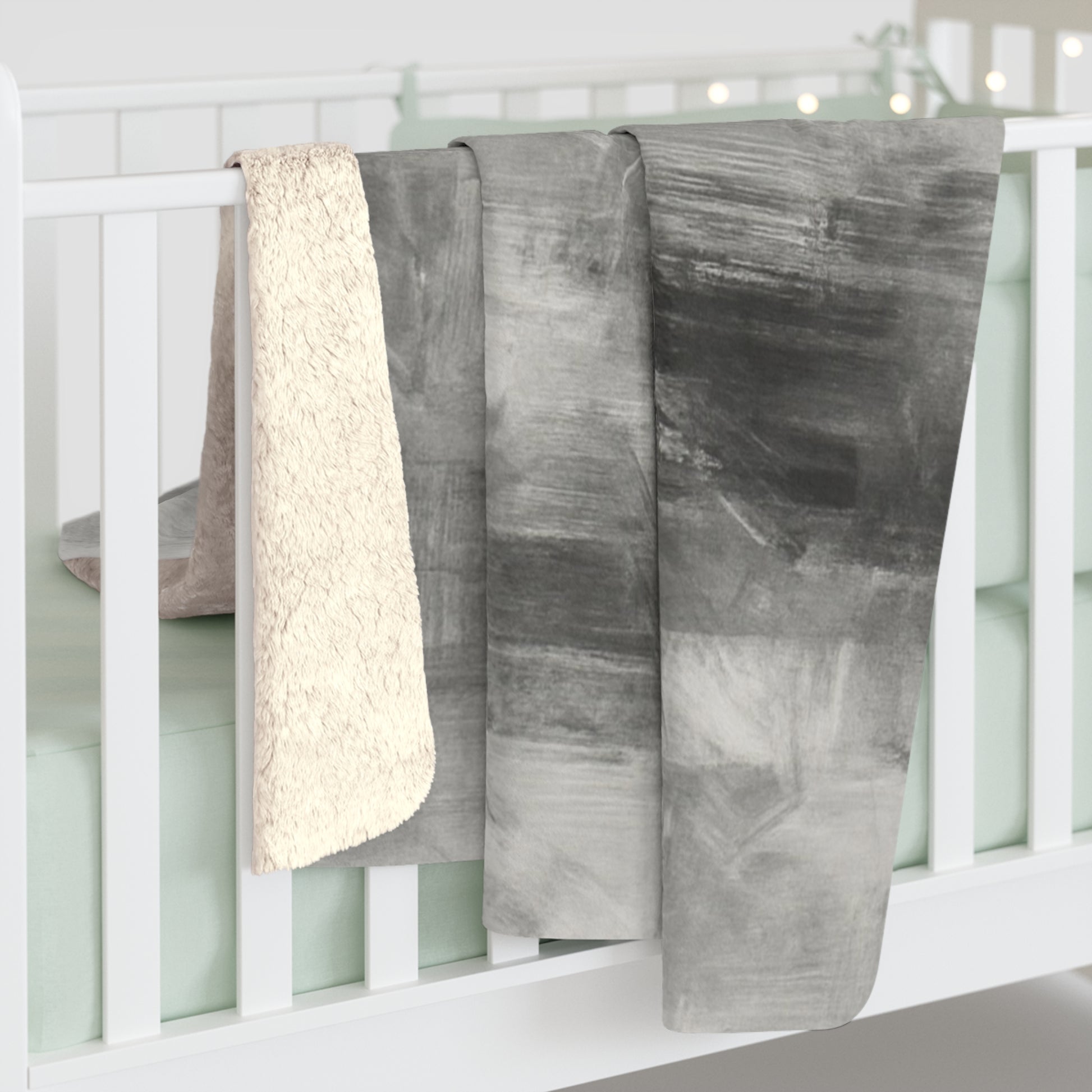 Printify Sherpa fleece blanket in cozy plush texture, ideal for winter snuggling and warmth.