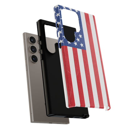 American flag tough phone case for iPhone and Samsung, patriotic protective cover with durable design and vibrant flag print.