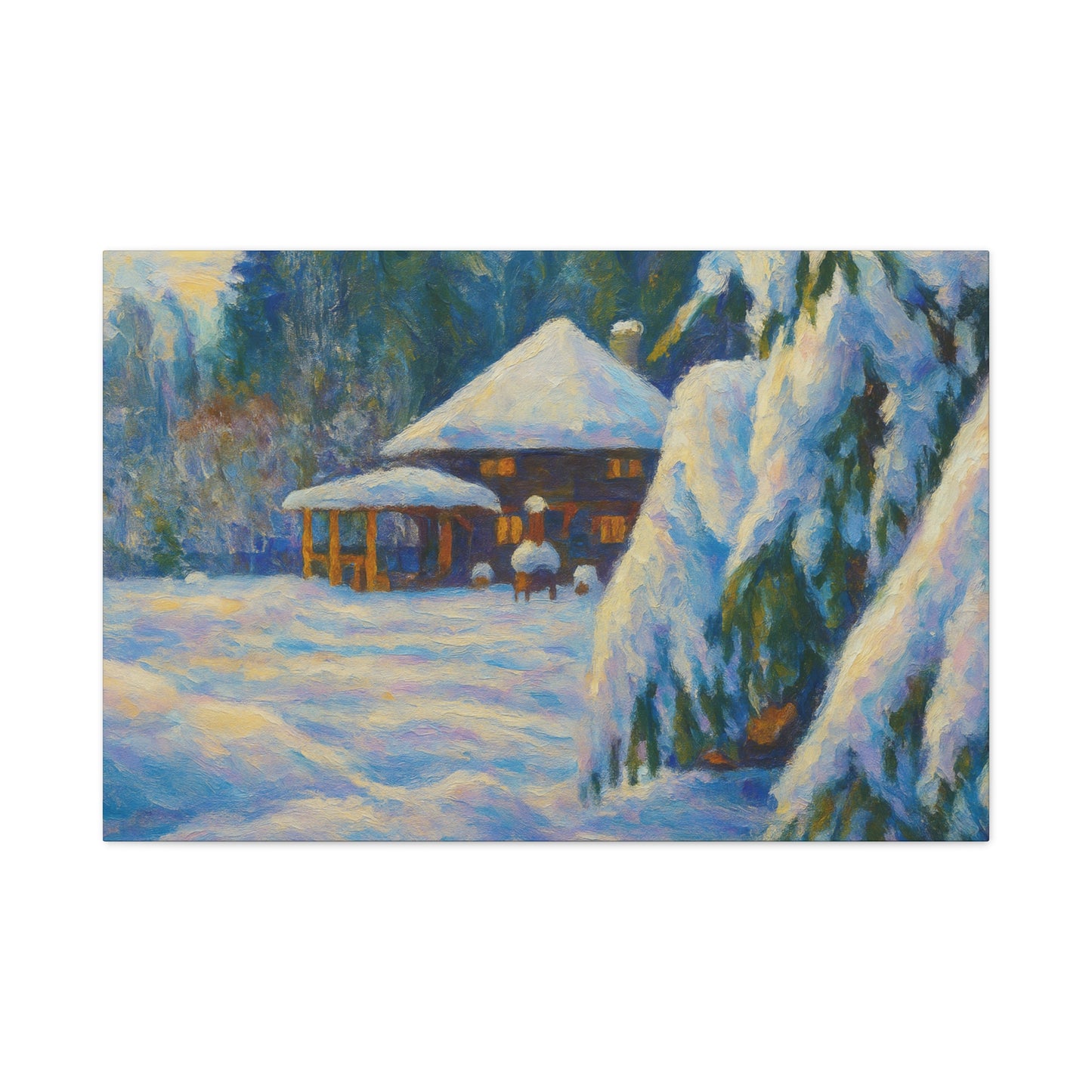 Winter Landscape Canvas Wall Art, Cozy Home Decor, Christmas Gift, Seasonal Artwork, Impressionist Style - TRV