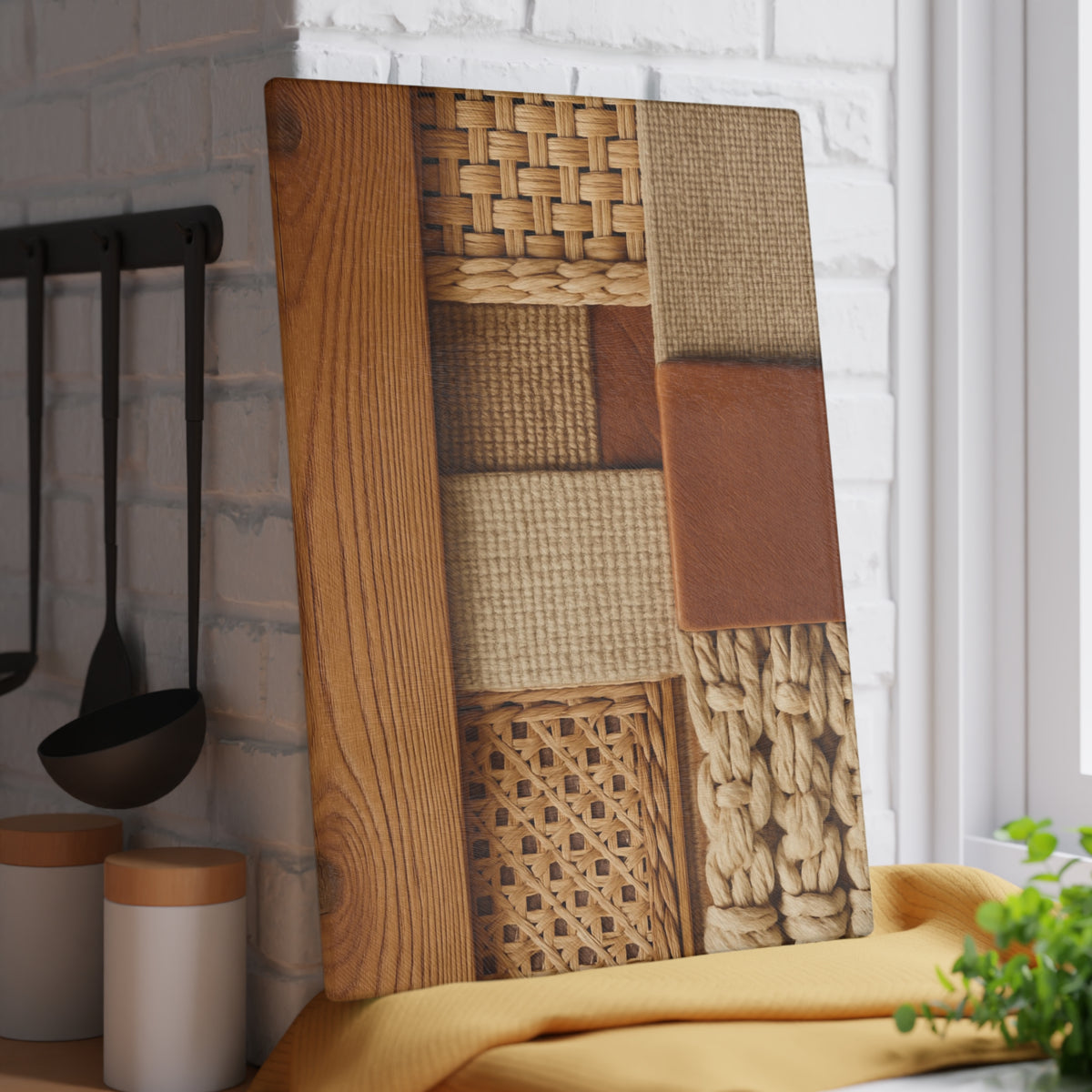 Woven Texture Glass Cutting Board – Rustic Boho Kitchen Decor