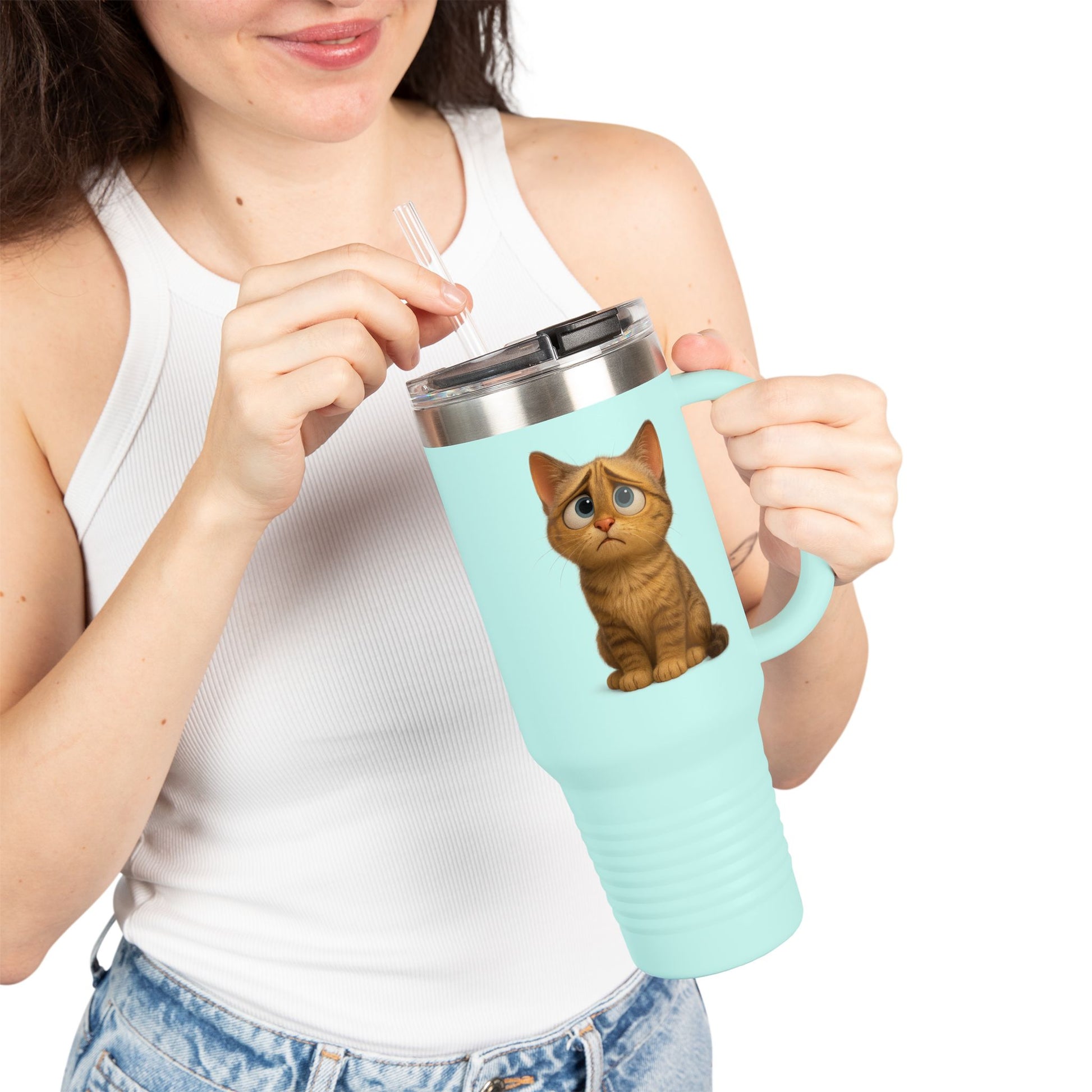 Cute Cat Insulated Travel Mug, 40oz - Perfect for Pet Lovers, Gifts for Cat Owners, Travel Accessories, Cute Drinkware, Animal Lovers - TRV