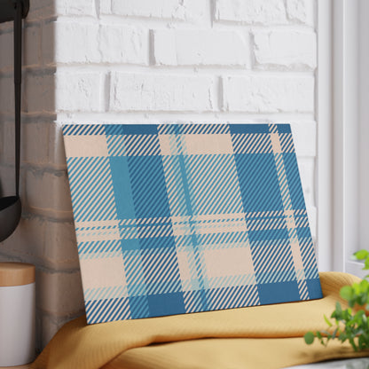 Blue Plaid Glass Cutting Board — Pastel Kitchen Chopping Board