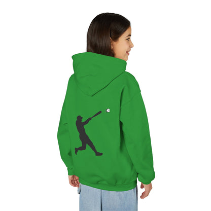 Youth baseball silhouette hoodie for kids, featuring a playful baseball player design on a comfortable pullover sweatshirt.