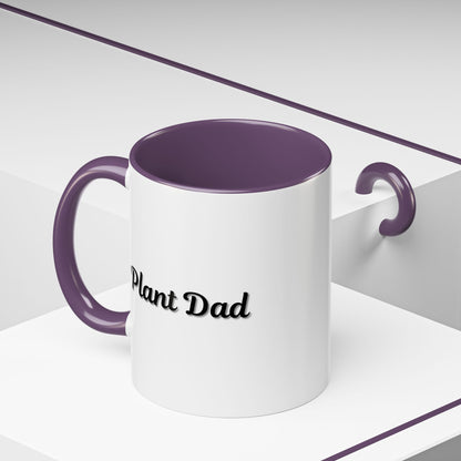 Black-handle Plant Dad coffee mug with plant illustrations, available in 11oz and 15oz sizes, perfect for plant lover gift.
