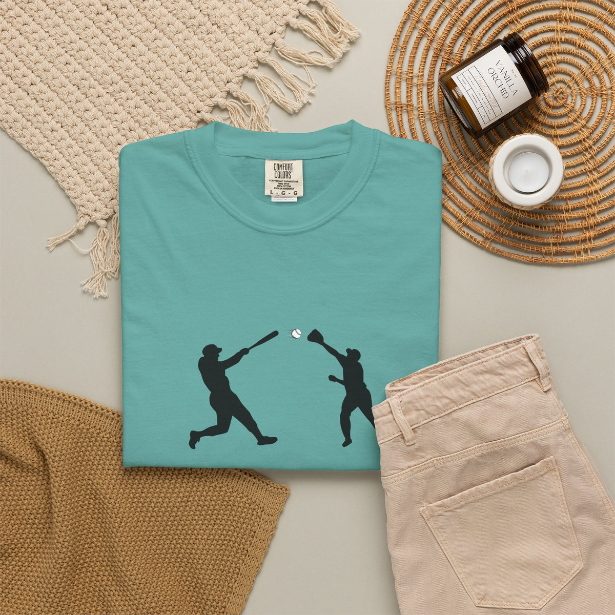 Black baseball silhouette graphic T-shirt from Printify featuring minimal baseball player design on soft cotton fabric.