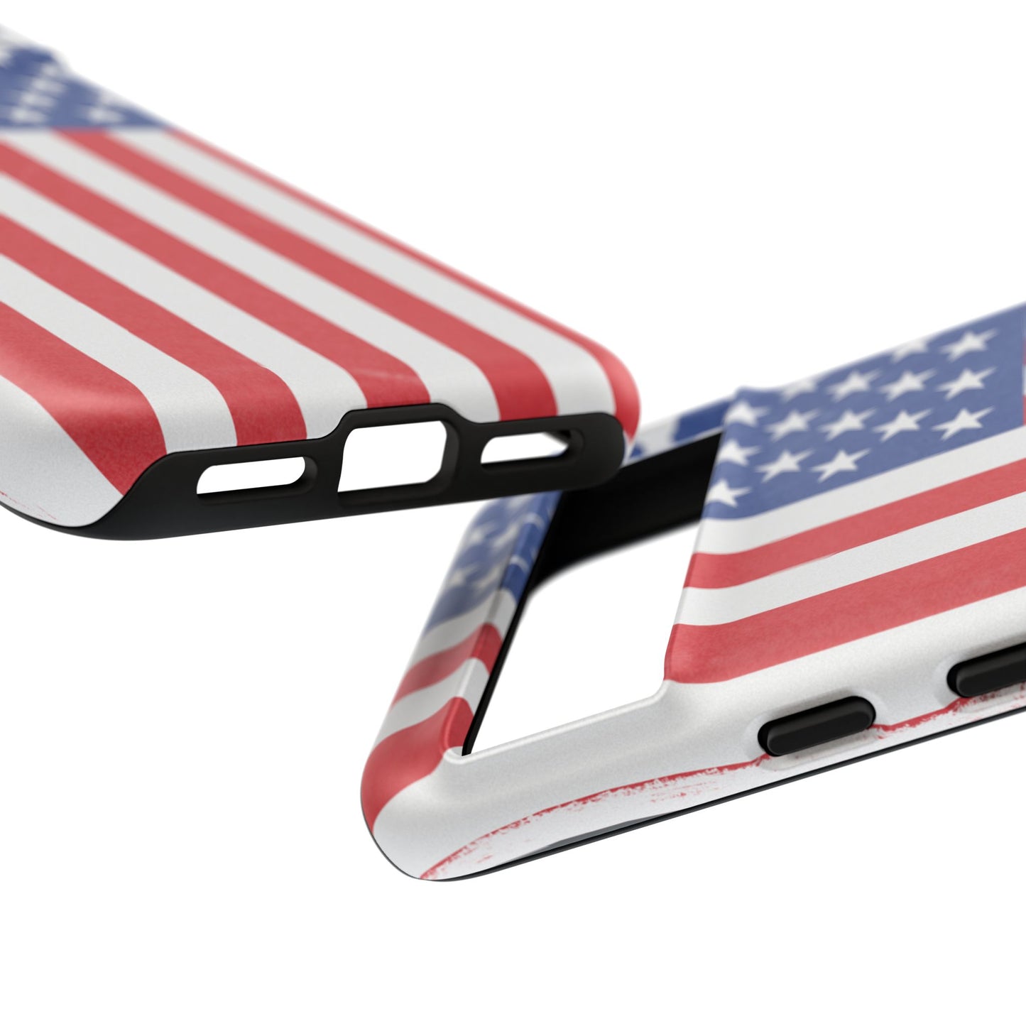 Durable American flag phone case for iPhone with patriotic design, made by Printify, providing sturdy protection for the device.