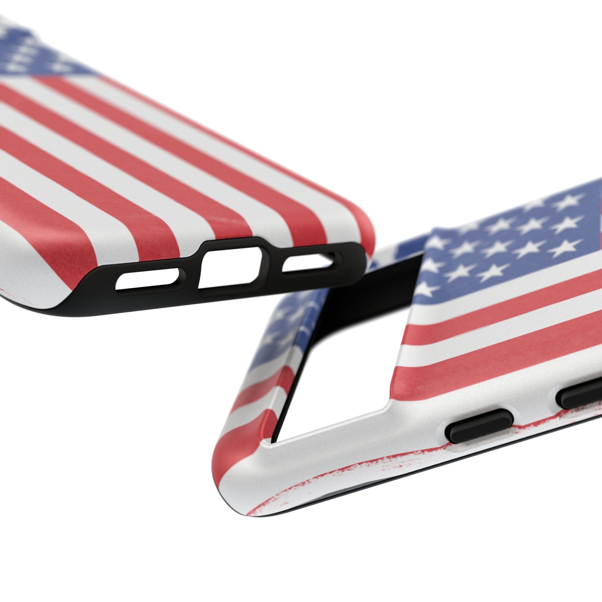 Durable American flag phone case for iPhone with patriotic design, made by Printify, providing sturdy protection for the device.